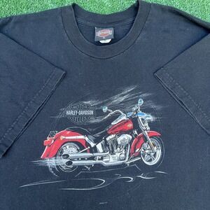 Vintage Harley-Davidson T-Shirt Mens XL Black Tribal Faded New York City USA Y2K